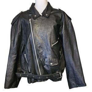 VTG Accent's On Outerwear Black Leather Motorcycle Jacket Mens XL - FLAWED